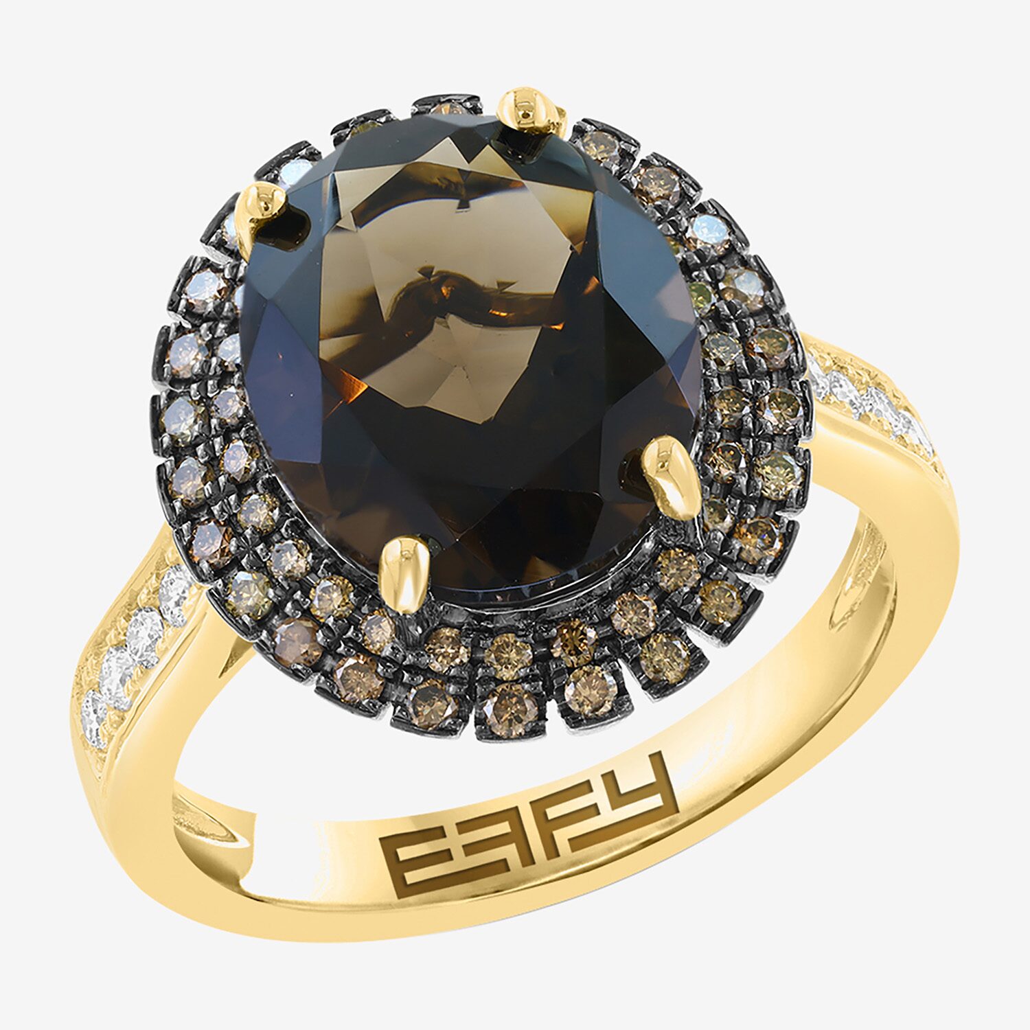 Effy Final Call Limited Quantities! Womens 3/8 CT. T.W. Genuine Brown Quartz 14K Gold Oval Side Stone Cocktail Ring