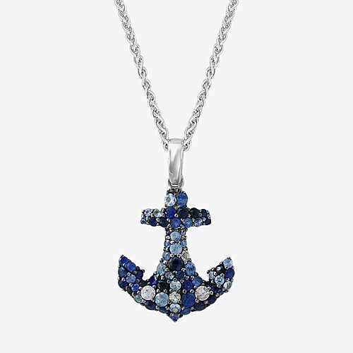 Effy Final Call Limited Quantities! Womens Genuine Blue Sapphire Sterling Silver Anchor 18 Inch Pendant Necklace