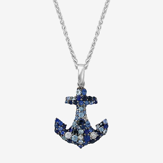 Effy Final Call Limited Quantities! Womens Genuine Blue Sapphire Sterling Silver Anchor 18 Inch Pendant Necklace