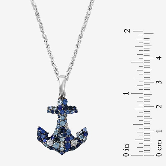 Effy Final Call Limited Quantities! Womens Genuine Blue Sapphire Sterling Silver Anchor 18 Inch Pendant Necklace