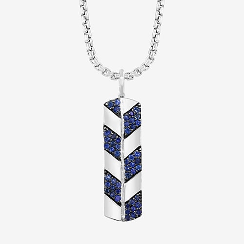 Effy Final Call Limited Quantities! Mens Genuine Blue Sapphire Sterling Silver Dog Tag 22 Inch Pendant Necklace