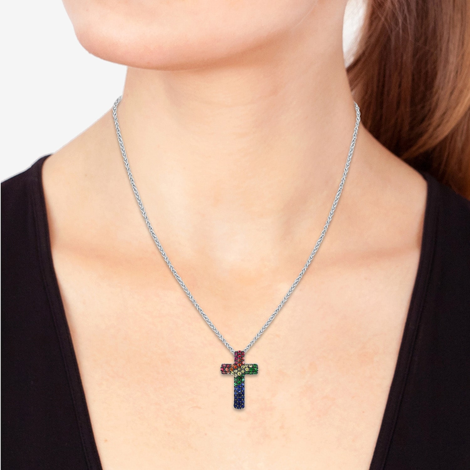 Effy Final Call Limited Quantities! Womens Genuine Multi Color Sterling Silver Cross 18 Inch Pendant Necklace