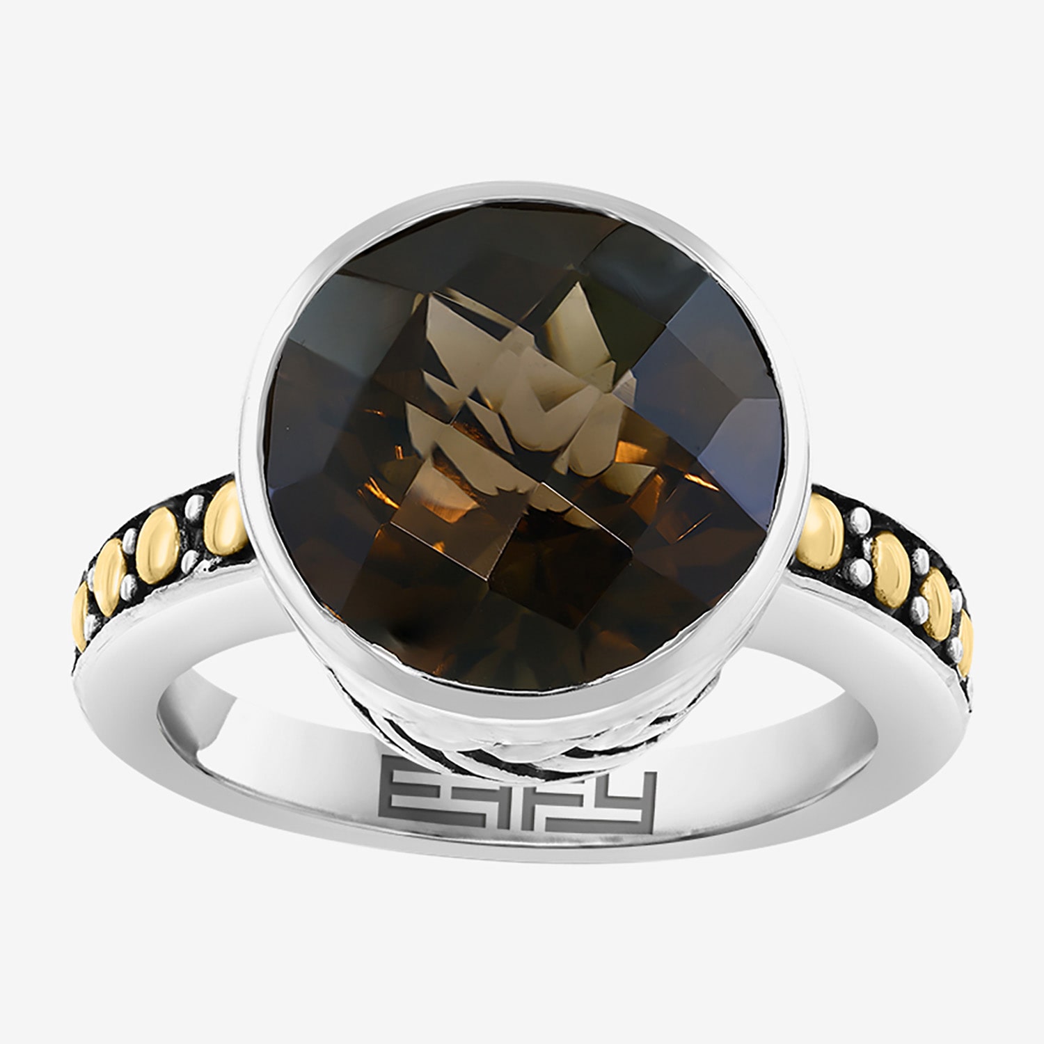 Effy Final Call Limited Quantities! Womens Genuine Smoky Quartz 18K Gold Over Silver Round Side Stone Cocktail Ring