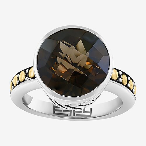 Effy Final Call Limited Quantities! Womens Genuine Smoky Quartz 18K Gold Over Silver Round Side Stone Cocktail Ring, 7, Brown