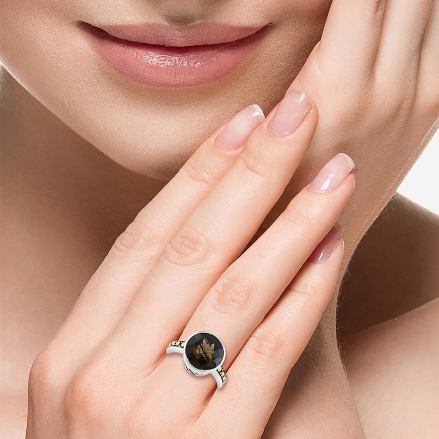 Effy Final Call Limited Quantities! Womens Genuine Smoky Quartz 18K Gold Over Silver Round Side Stone Cocktail Ring