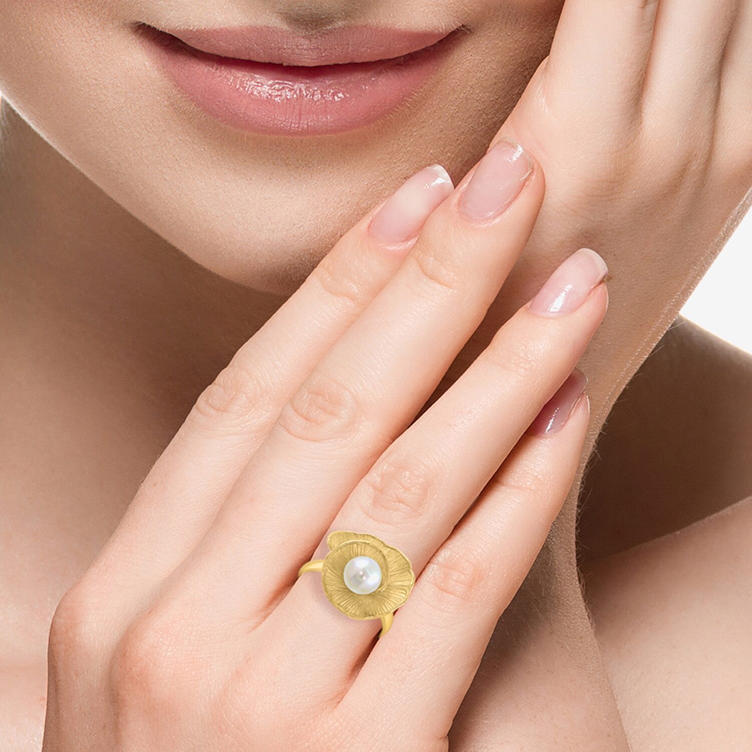 Effy Final Call Limited Quantities! Womens 6.5MM White Cultured Freshwater Pearl 14K Gold Over Silver Flower Cocktail Ring