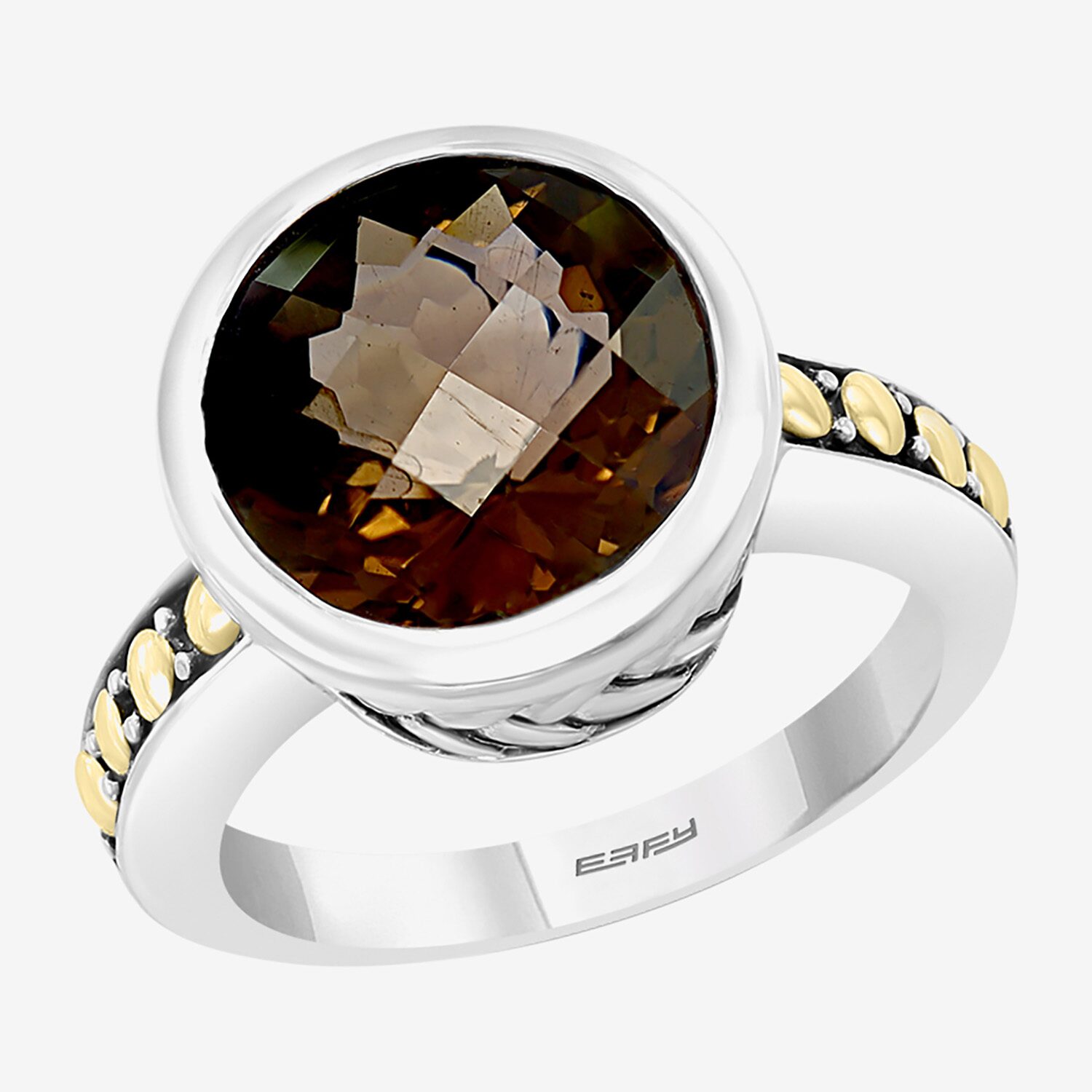 Effy Final Call Limited Quantities! Womens Genuine Smoky Quartz 18K Gold Over Silver Round Side Stone Cocktail Ring