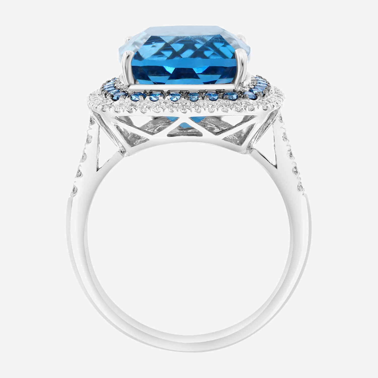 Effy Final Call Limited Quantities! Womens 7/8 CT. T.W. Genuine Blue Topaz 14K White Gold Cushion Halo Cocktail Ring