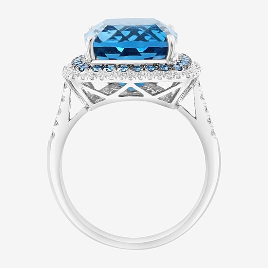 Effy Final Call Limited Quantities! Womens 7/8 CT. T.W. Genuine Blue Topaz 14K White Gold Cushion Halo Cocktail Ring