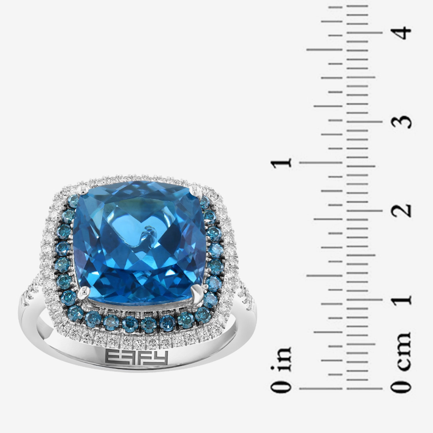 Effy Final Call Limited Quantities! Womens 7/8 CT. T.W. Genuine Blue Topaz 14K White Gold Cushion Halo Cocktail Ring