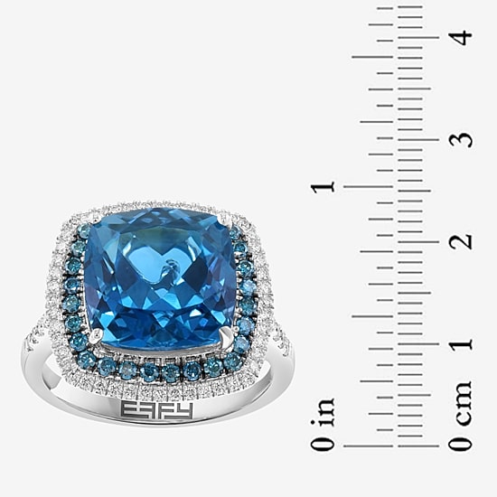 Effy Final Call Limited Quantities! Womens 7/8 CT. T.W. Genuine Blue Topaz 14K White Gold Cushion Halo Cocktail Ring