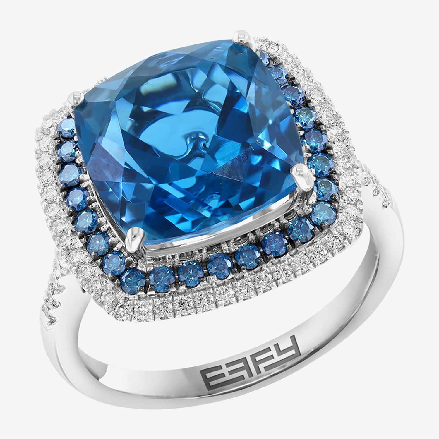 Effy Final Call Limited Quantities! Womens 7/8 CT. T.W. Genuine Blue Topaz 14K White Gold Cushion Halo Cocktail Ring