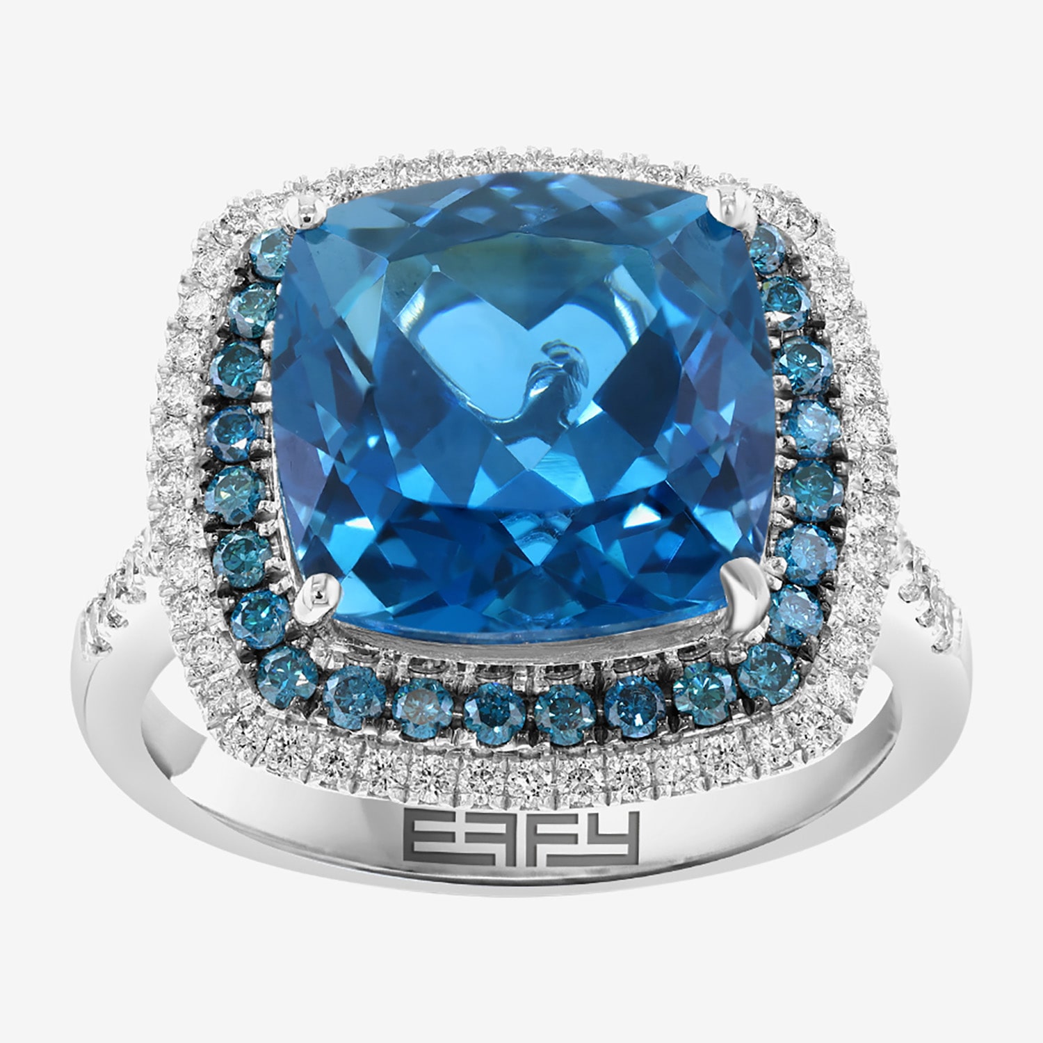 Effy Final Call Limited Quantities! Womens 7/8 CT. T.W. Genuine Blue Topaz 14K White Gold Cushion Halo Cocktail Ring
