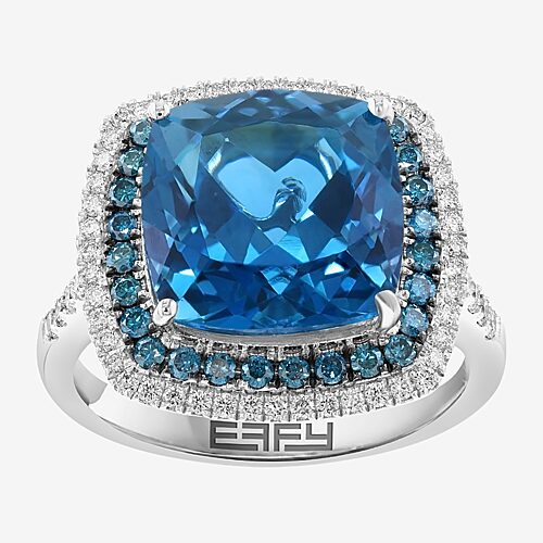 Effy Final Call Limited Quantities! Womens 7/8 Ct. T.w. Genuine Blue Topaz 14k White Gold Cushion Halo Cocktail Ring