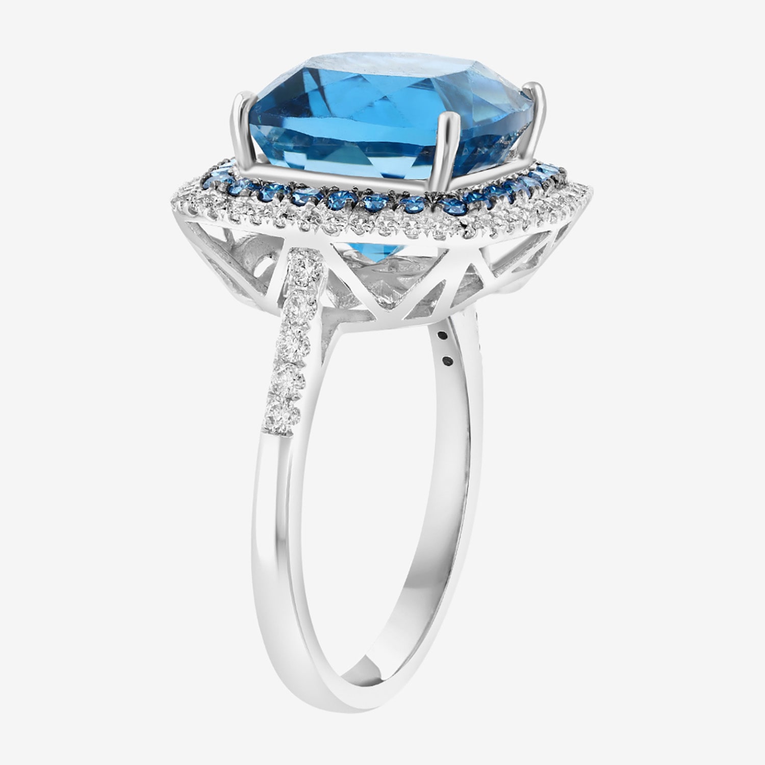 Effy Final Call Limited Quantities! Womens 7/8 CT. T.W. Genuine Blue Topaz 14K White Gold Cushion Halo Cocktail Ring
