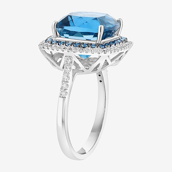 Effy Final Call Limited Quantities! Womens 7/8 CT. T.W. Genuine Blue Topaz 14K White Gold Cushion Halo Cocktail Ring