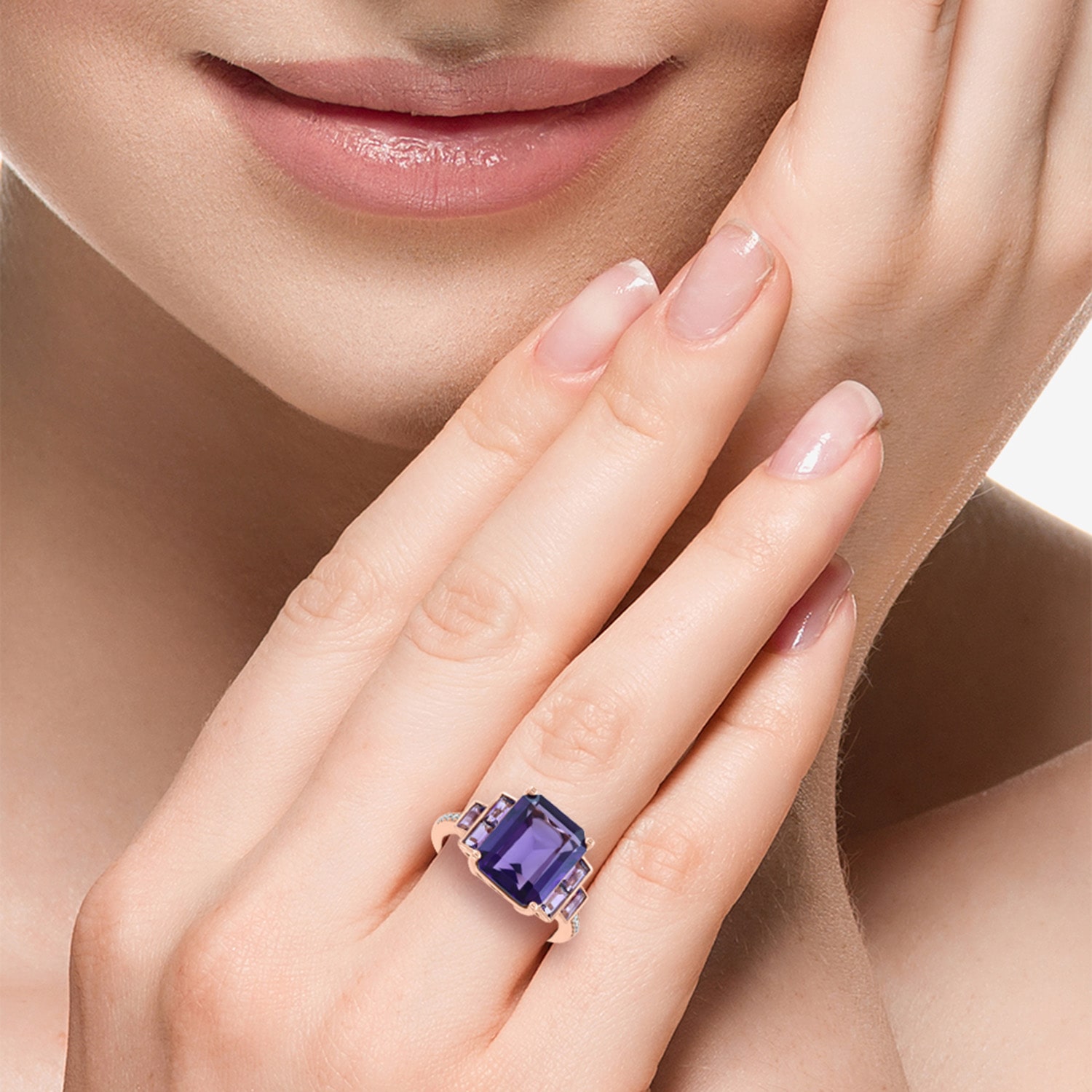 Effy Final Call Limited Quantities! Womens Diamond Accent Genuine Purple Amethyst 14K Rose Gold Cocktail Ring