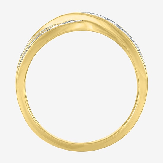 (G-H / Si1-Si2) Womens 10.5MM 1 CT. T.W. Lab Grown White Diamond 10K Gold Crossover Band