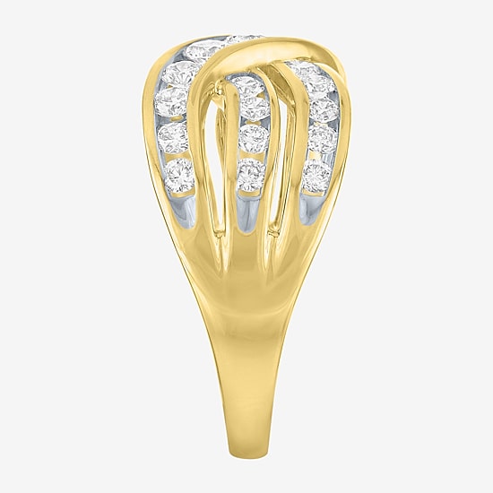 (G-H / Si1-Si2) Womens 10.5MM 1 CT. T.W. Lab Grown White Diamond 10K Gold Crossover Band