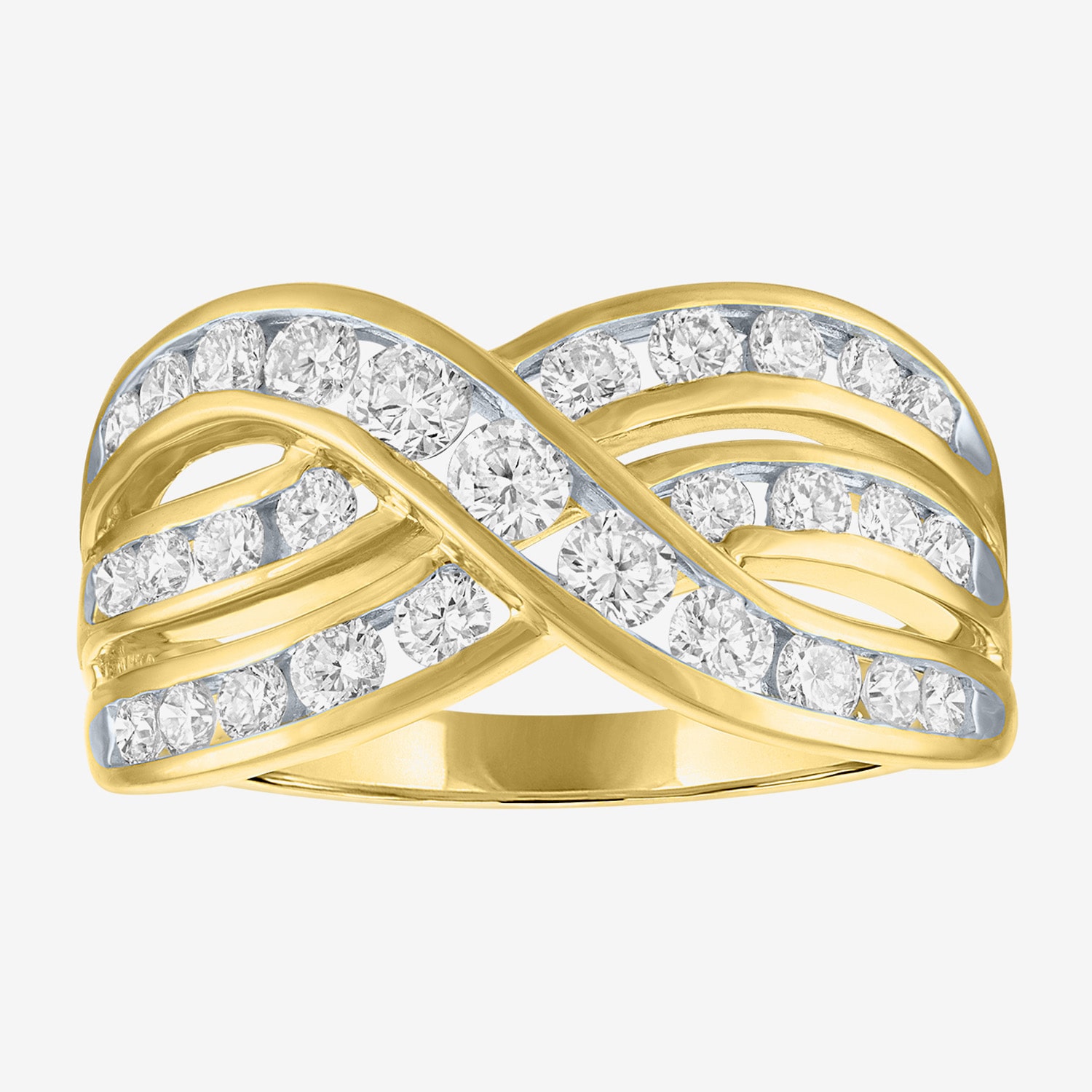 (G-H / Si1-Si2) Womens 10.5MM 1 CT. T.W. Lab Grown White Diamond 10K Gold Crossover Band