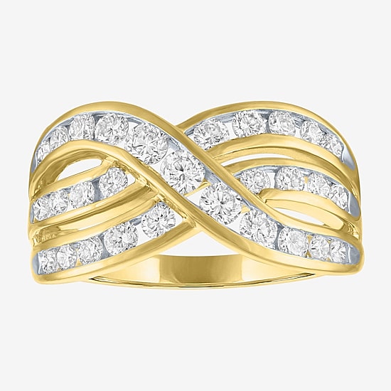 (G-H / Si1-Si2) Womens 10.5MM 1 CT. T.W. Lab Grown White Diamond 10K Gold Crossover Band