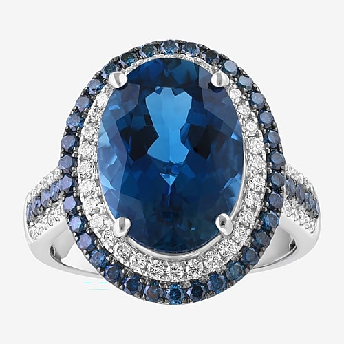 Effy Final Call Limited Quantities! Womens 7/8 Ct. T.w. Genuine Blue Topaz 14k White Gold Oval Halo Cocktail Ring