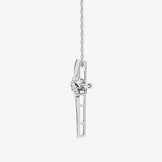 (F / Si2) Womens 1/7 CT. T.W. Lab Grown White Diamond Sterling Silver Cross 18 Inch Pendant Necklace