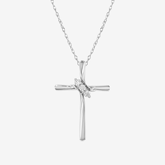 (F / Si2) Womens 1/7 CT. T.W. Lab Grown White Diamond Sterling Silver Cross 18 Inch Pendant Necklace