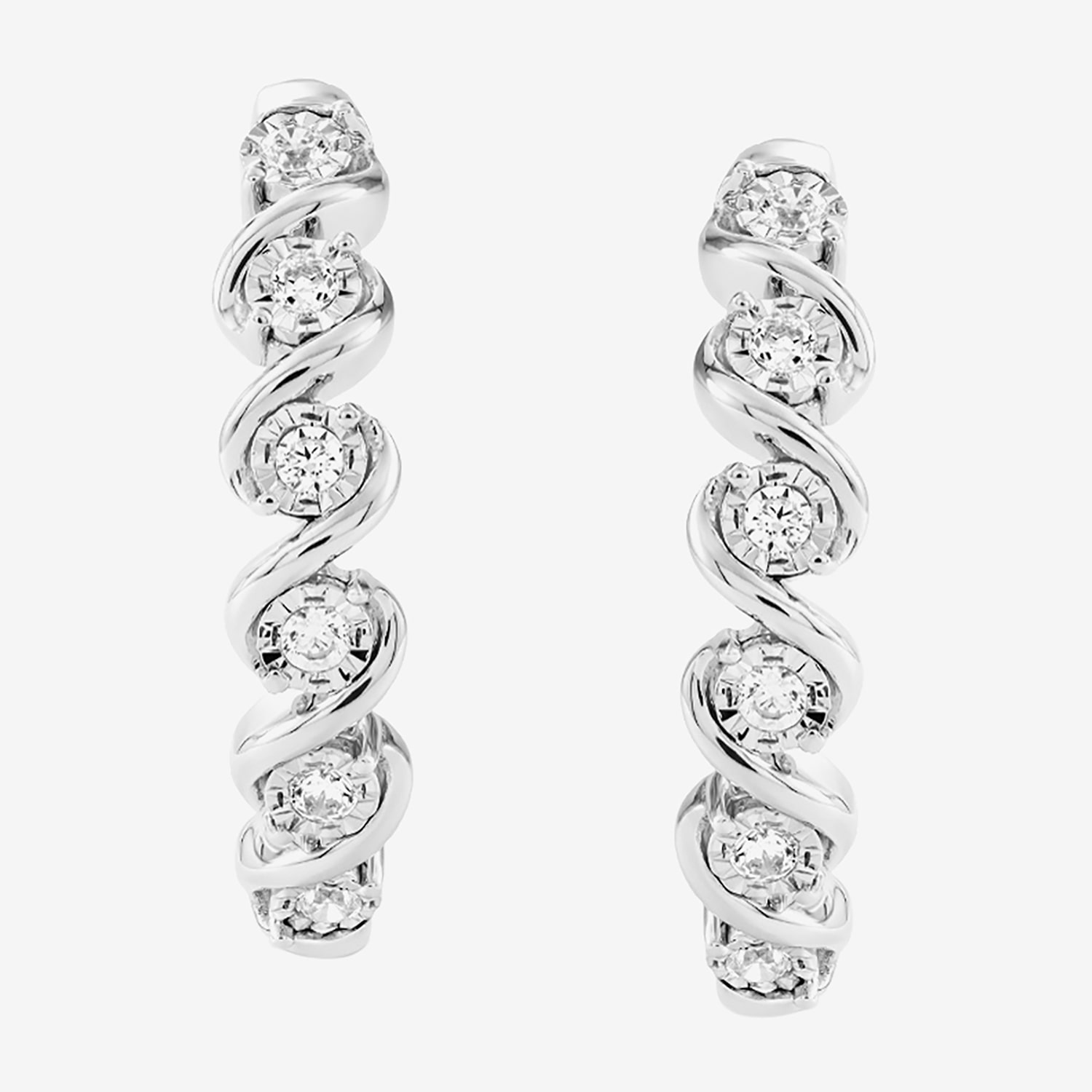 (F / Si2) Womens 1/4 CT. T.W. Lab Grown White Diamond Sterling Silver 22mm Hoop Earrings