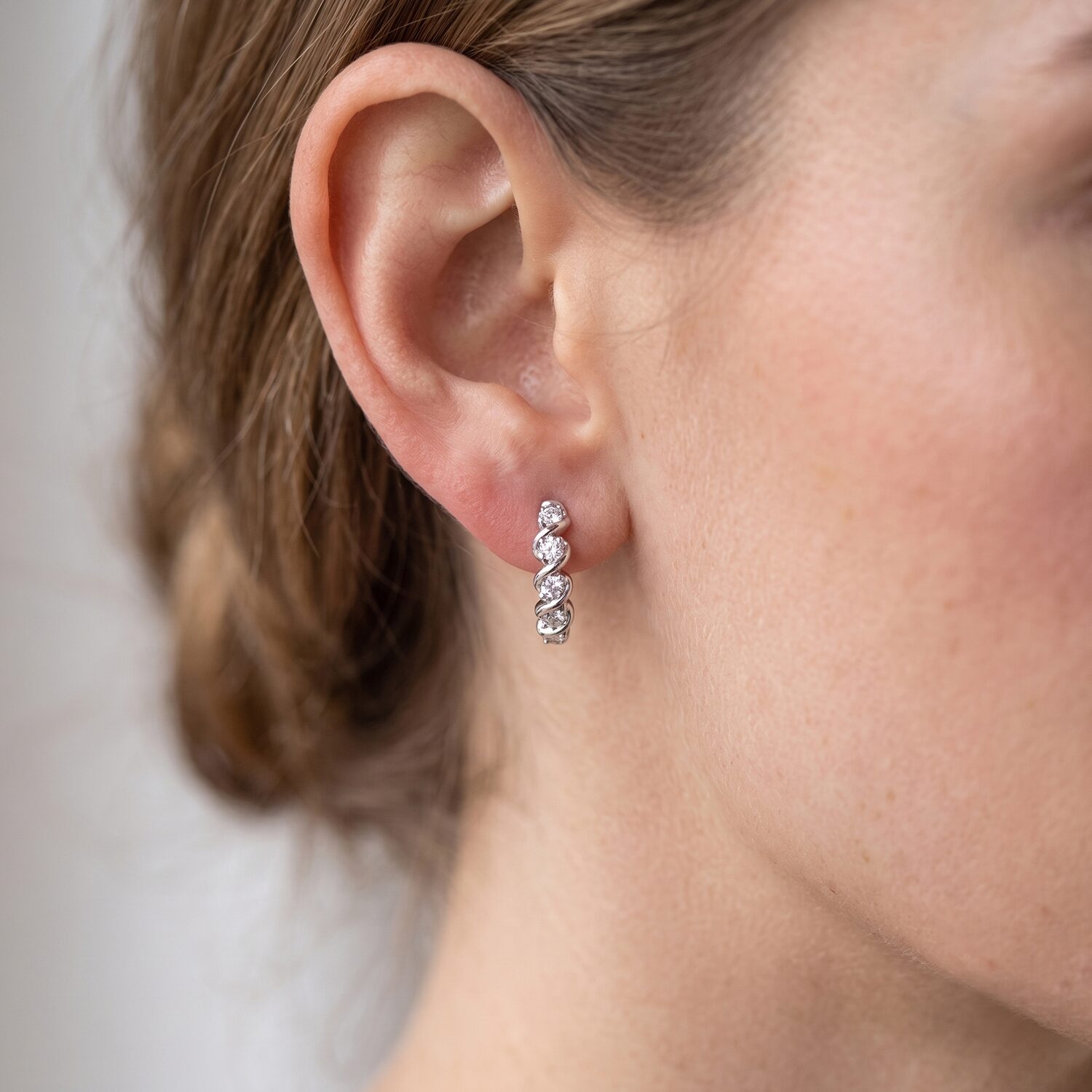 (F / Si2) Womens 1/4 CT. T.W. Lab Grown White Diamond Sterling Silver 22mm Hoop Earrings