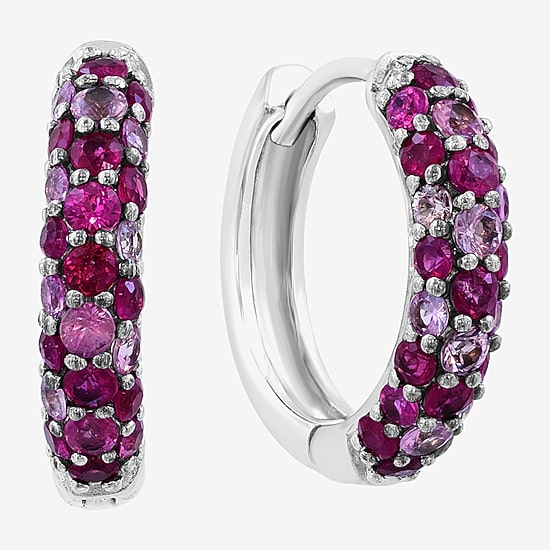Effy Final Call Limited Quantities! Womens Genuine Red Ruby Sterling Silver 7.5mm Hoop Earrings