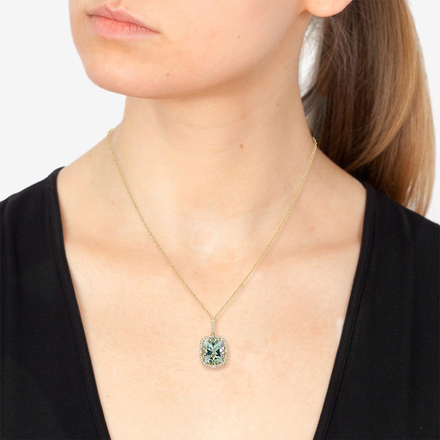 Effy Final Call Limited Quantities! Womens 1/5 CT. Genuine Green Amethyst 14K Gold Cushion 18 Inch Pendant Necklace