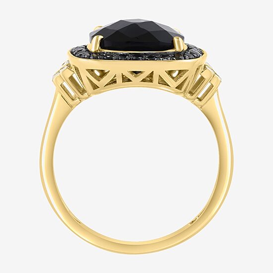 Effy Final Call Limited Quantities! Womens 1/2 CT. T.W. Genuine Black Onyx 14K Gold Cushion Halo Cocktail Ring