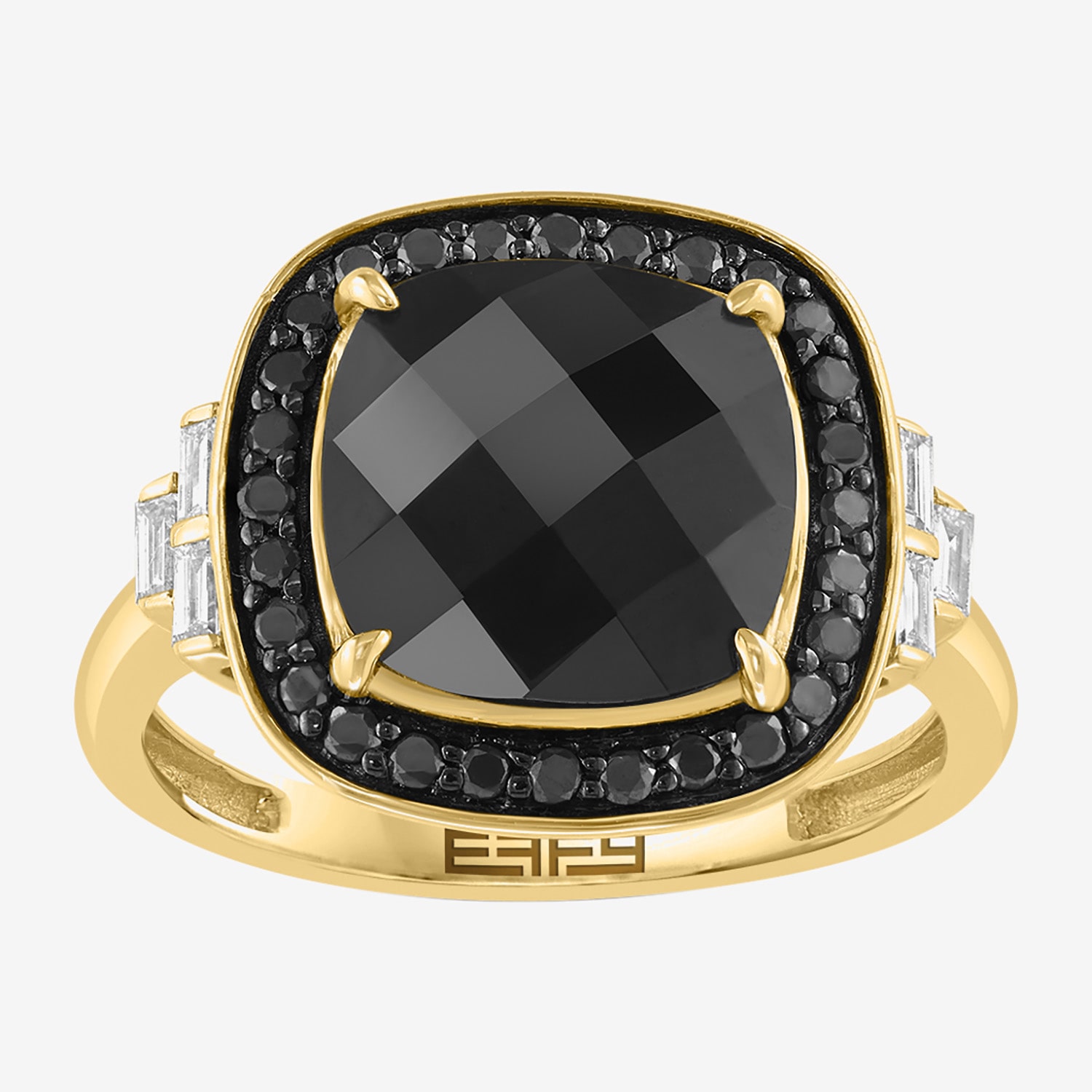 Effy Final Call Limited Quantities! Womens 1/2 CT. T.W. Genuine Black Onyx 14K Gold Cushion Halo Cocktail Ring