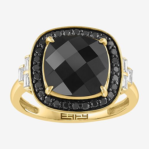 Effy Final Call Limited Quantities! Womens 1/2 Ct. T.w. Genuine Black Onyx 14k Gold Cushion Halo Cocktail Ring