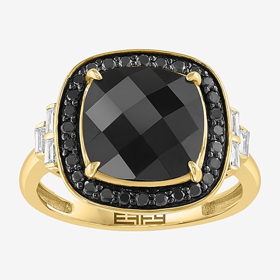 Effy Final Call Limited Quantities! Womens 1/2 CT. T.W. Genuine Black Onyx 14K Gold Cushion Halo Cocktail Ring