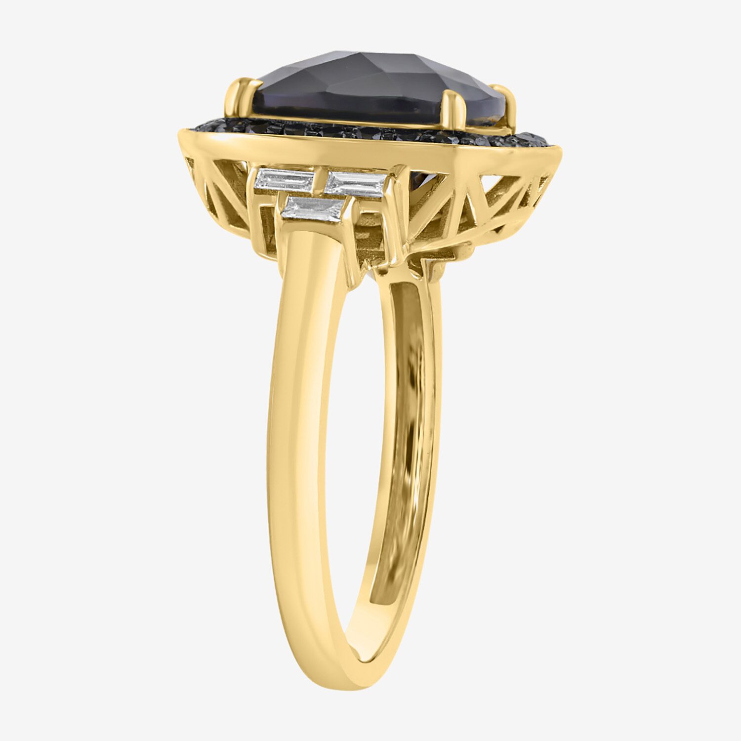 Effy Final Call Limited Quantities! Womens 1/2 CT. T.W. Genuine Black Onyx 14K Gold Cushion Halo Cocktail Ring