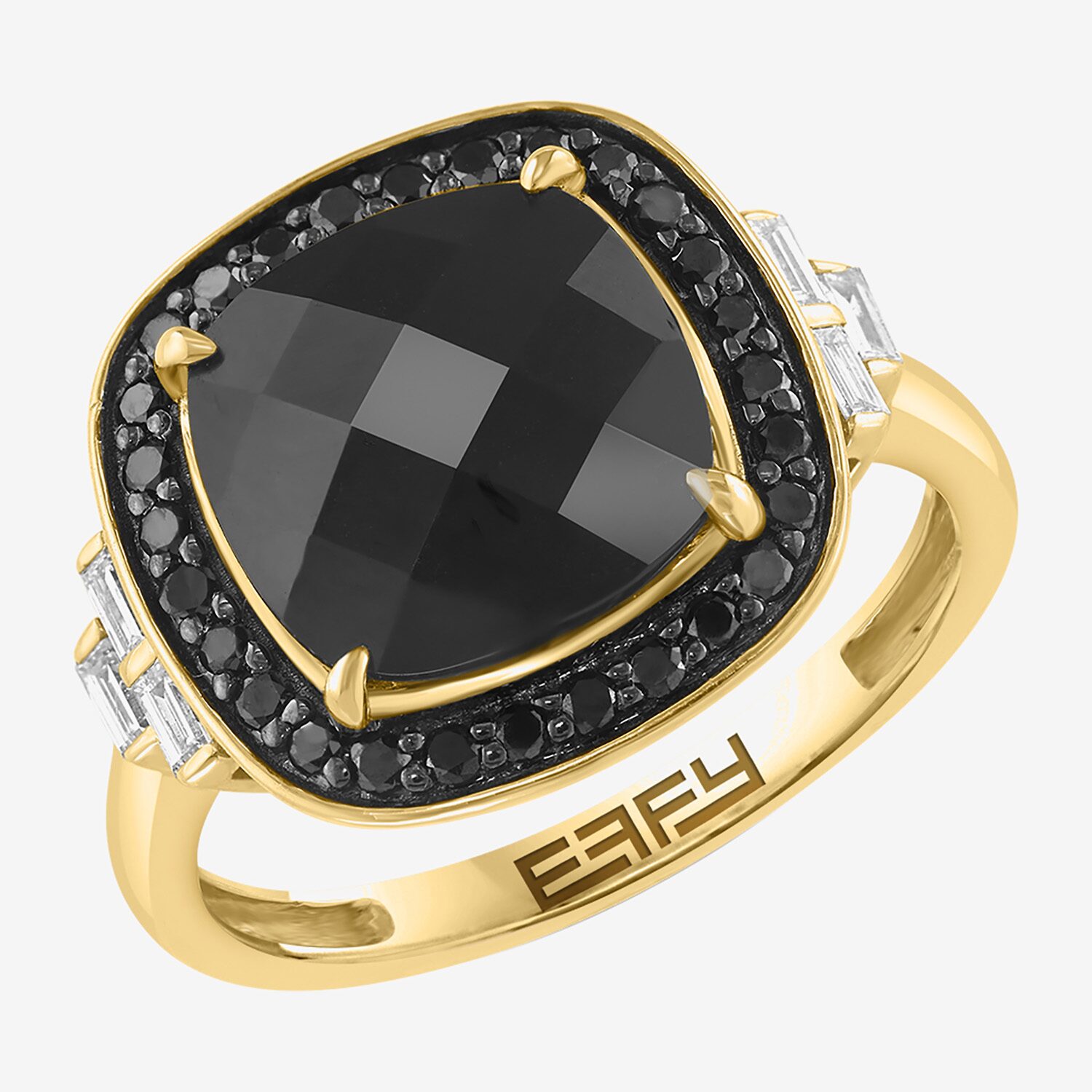Effy Final Call Limited Quantities! Womens 1/2 CT. T.W. Genuine Black Onyx 14K Gold Cushion Halo Cocktail Ring