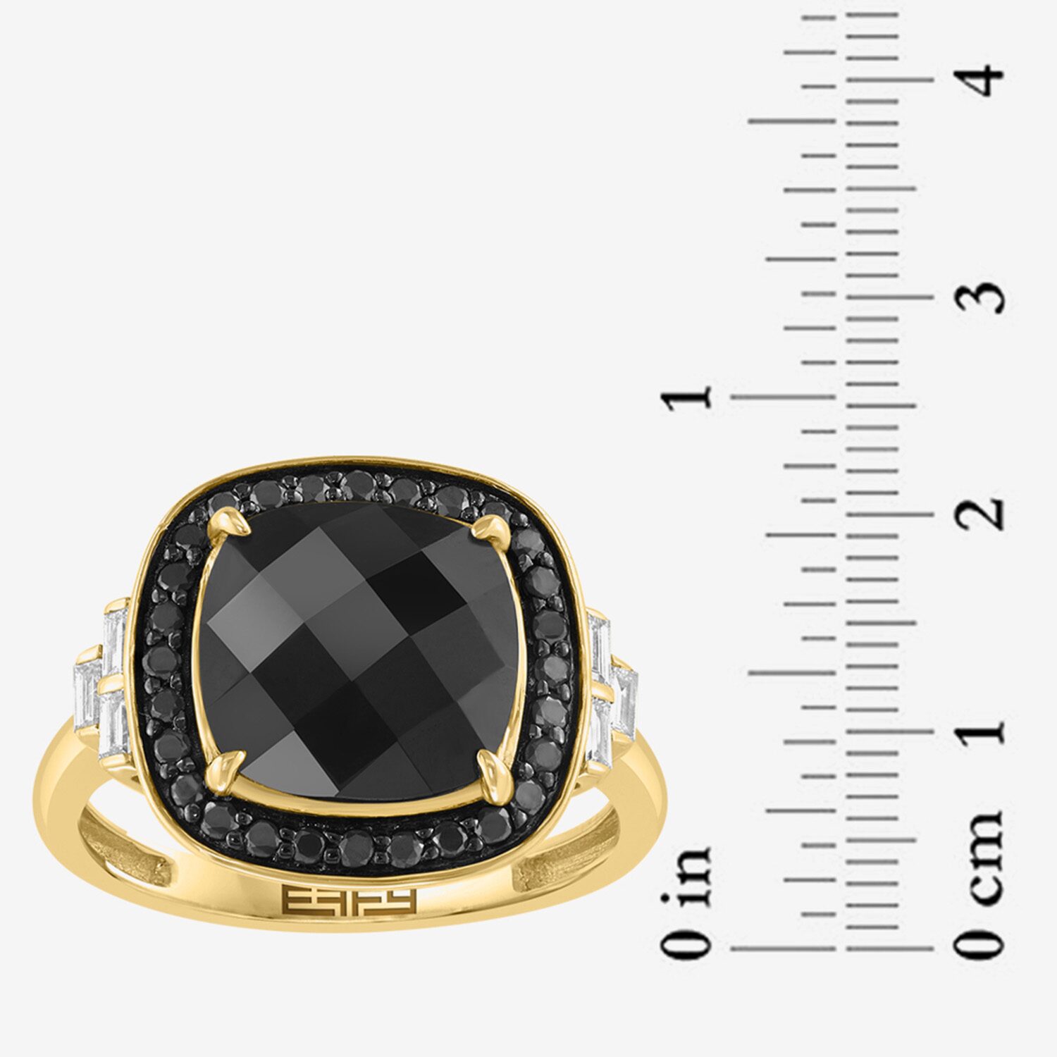Effy Final Call Limited Quantities! Womens 1/2 CT. T.W. Genuine Black Onyx 14K Gold Cushion Halo Cocktail Ring