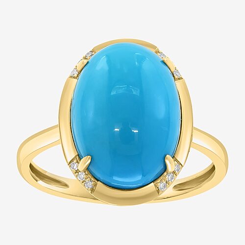 Effy Final Call Limited Quantities! Womens Diamond Accent Genuine Blue Turquoise 14K Gold Oval Cocktail Ring, 7, Blue