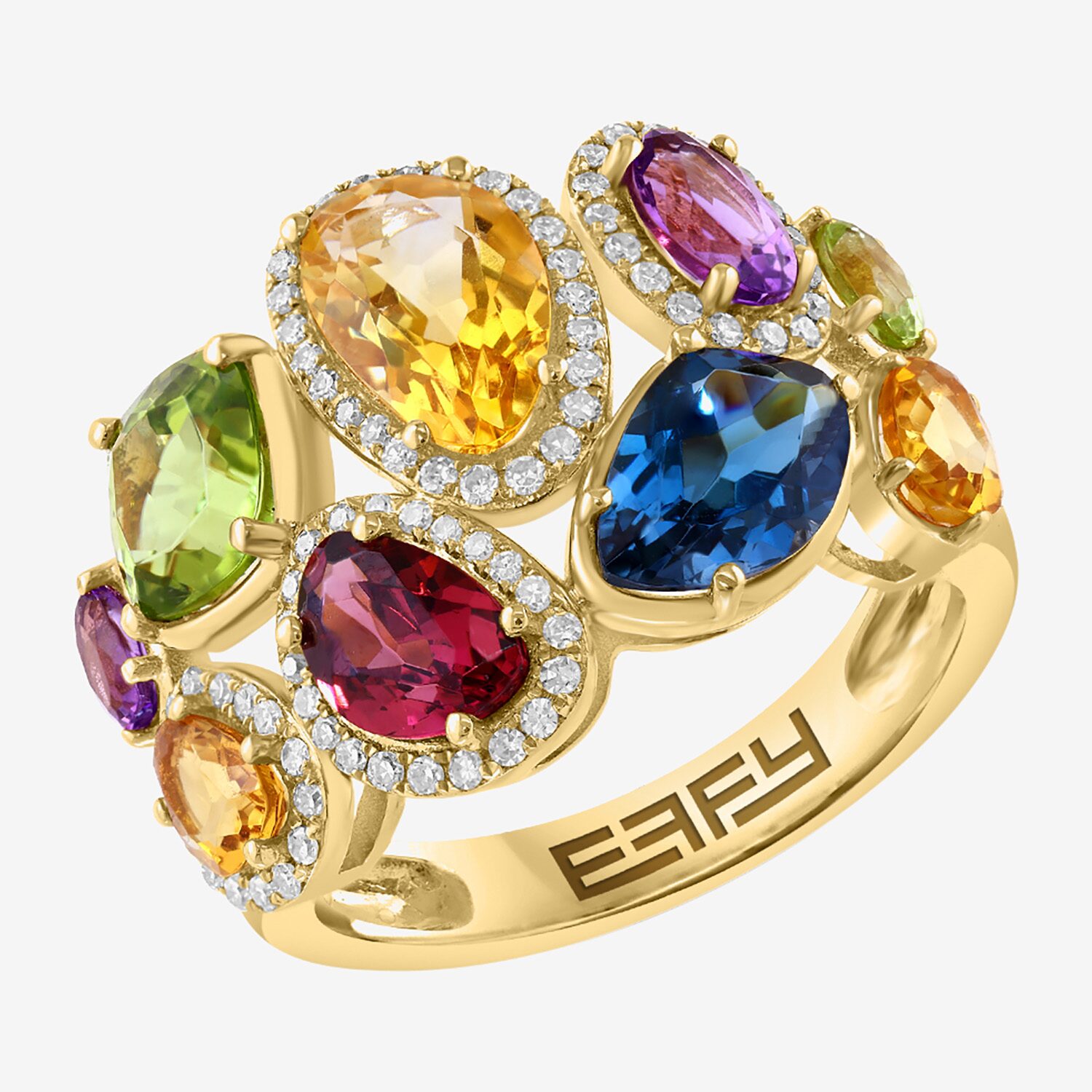 Effy Final Call Limited Quantities! Womens 1/4 CT. T.W. Genuine Multi Color 14K Gold Cocktail Ring