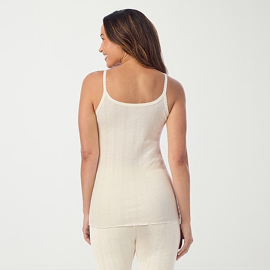 Cuddl Duds Cotton Pointelle Womens Scoop Neck Sleeveless Camisole