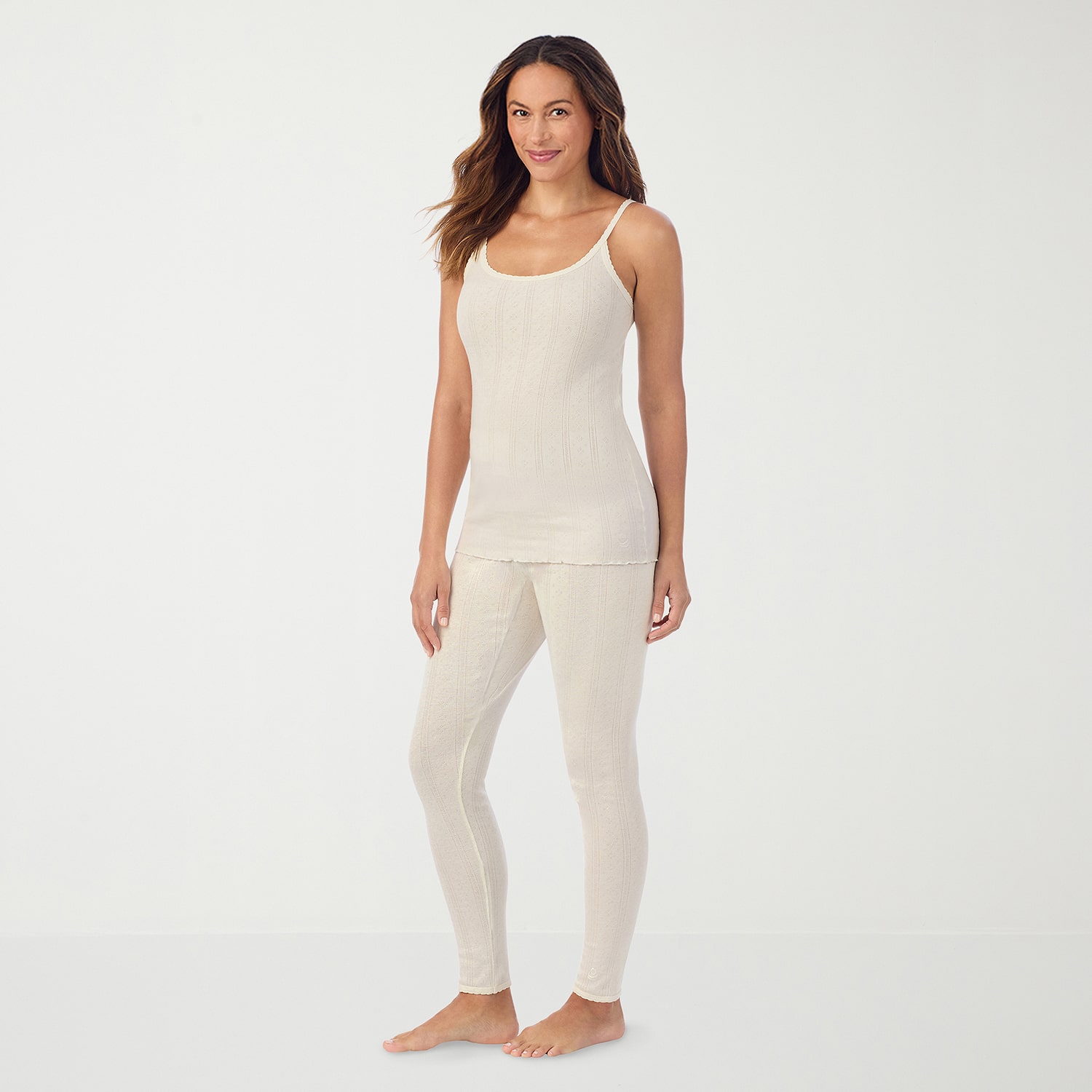 Cuddl Duds Cotton Pointelle Womens Scoop Neck Sleeveless Camisole