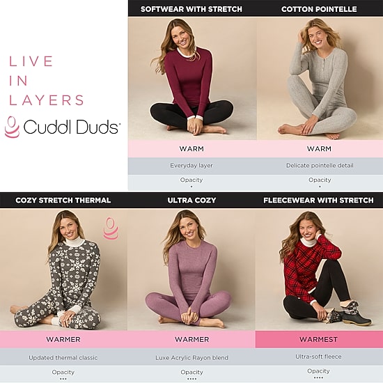 Cuddl Duds Womens Cozy Stretch Thermal Round Neck Long Sleeve Thermal Shirt
