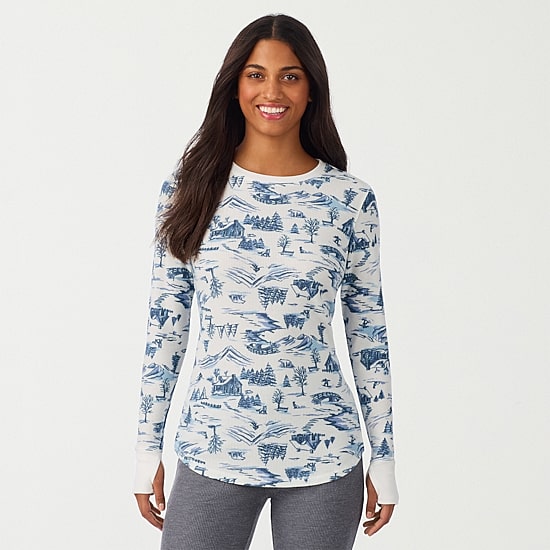 Cuddl Duds Womens Cozy Stretch Thermal Round Neck Long Sleeve Thermal Shirt