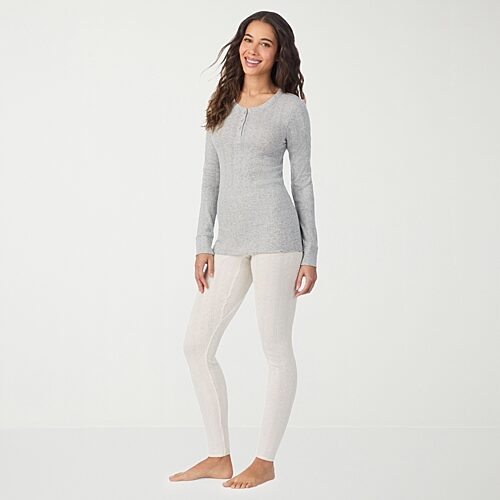 Cuddl Duds Womens Cotton Pointelle Round Neck Long Sleeve Thermal Shirt In Gray