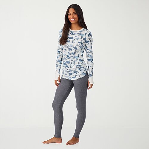 Cuddl Duds Womens Cozy Stretch Thermal Round Neck Long Sleeve Thermal Shirt, Large, White