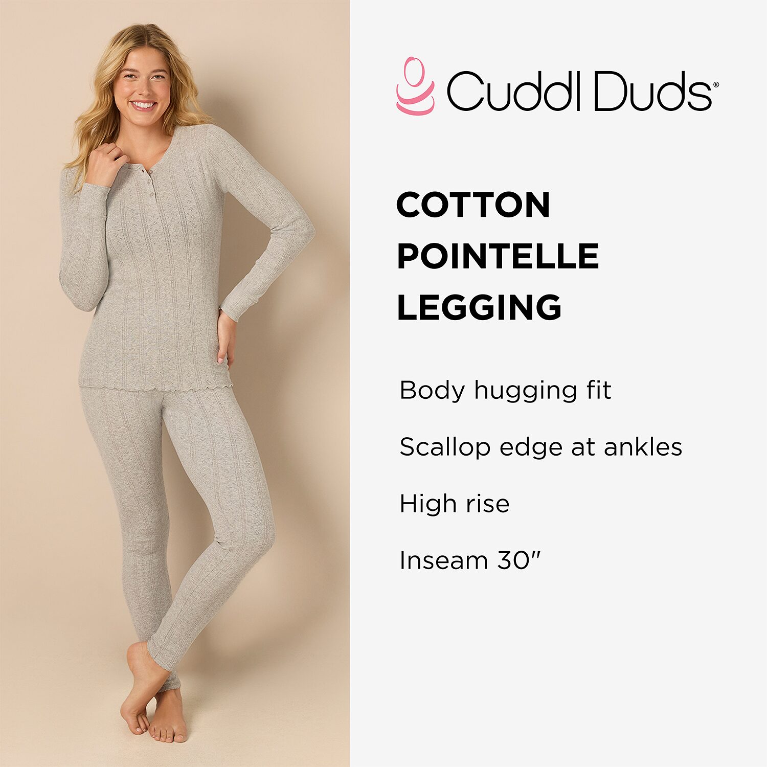 Cuddl Duds Cotton Pointelle Thermal Legging