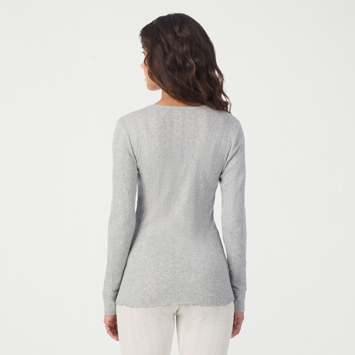 Cuddl Duds Womens Cotton Pointelle Round Neck Long Sleeve Thermal Shirt