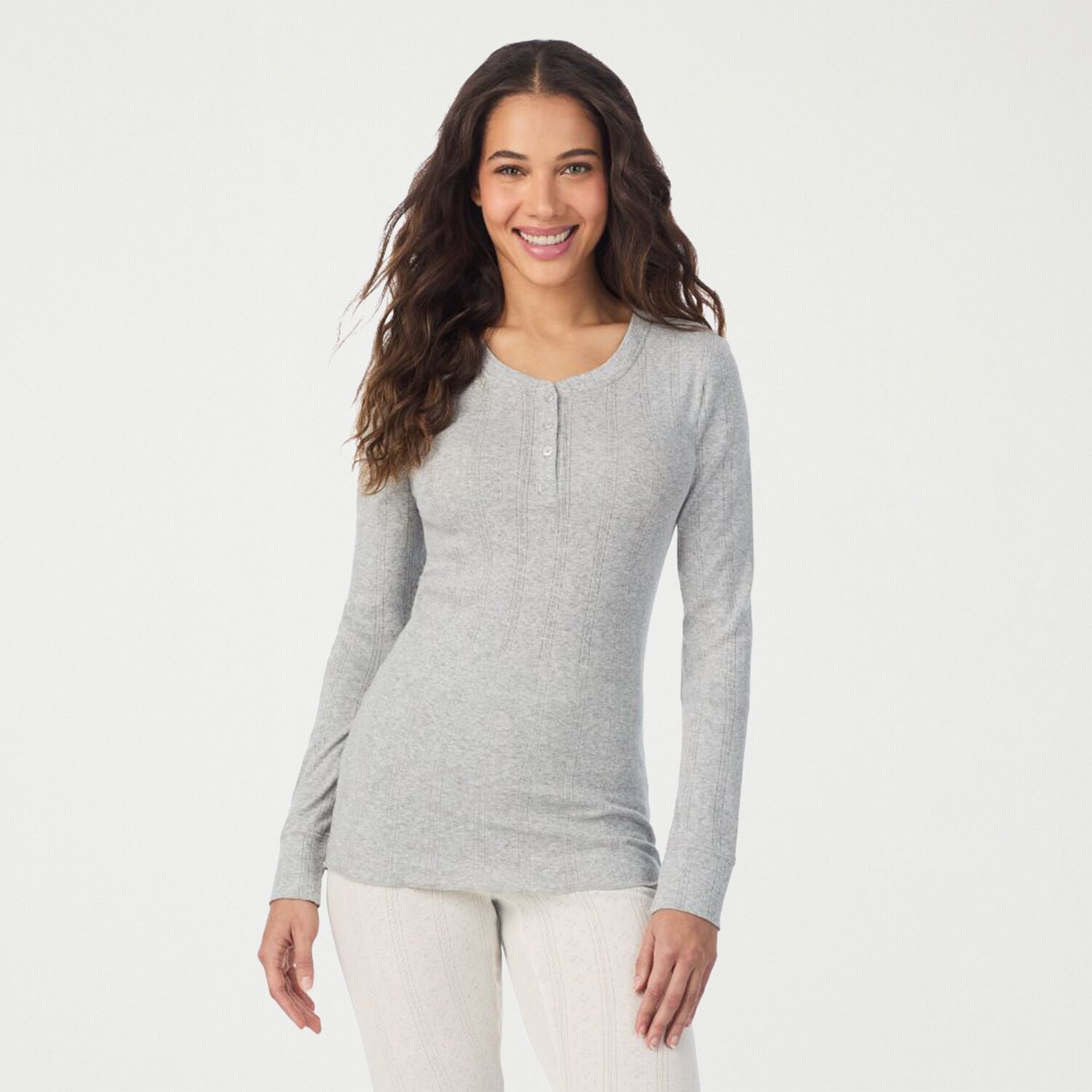 Cuddl Duds Womens Cotton Pointelle Round Neck Long Sleeve Thermal Shirt